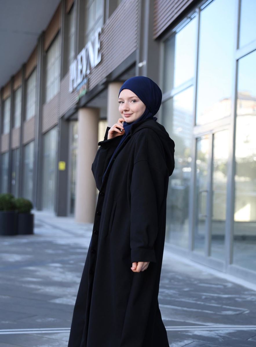 Kapüşonlu Kaban (Siyah) resmi